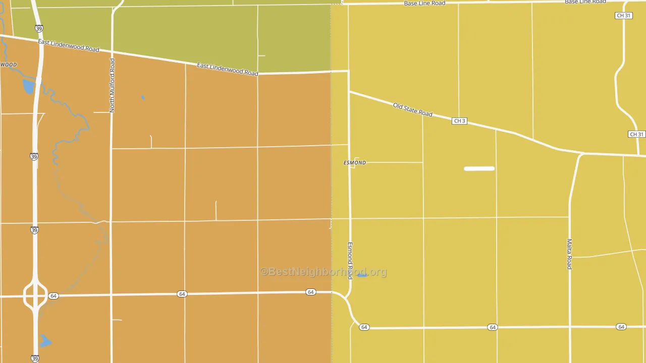 Map of the best neighborhoods in the 60129 area, with better matches in green and worse matches in red