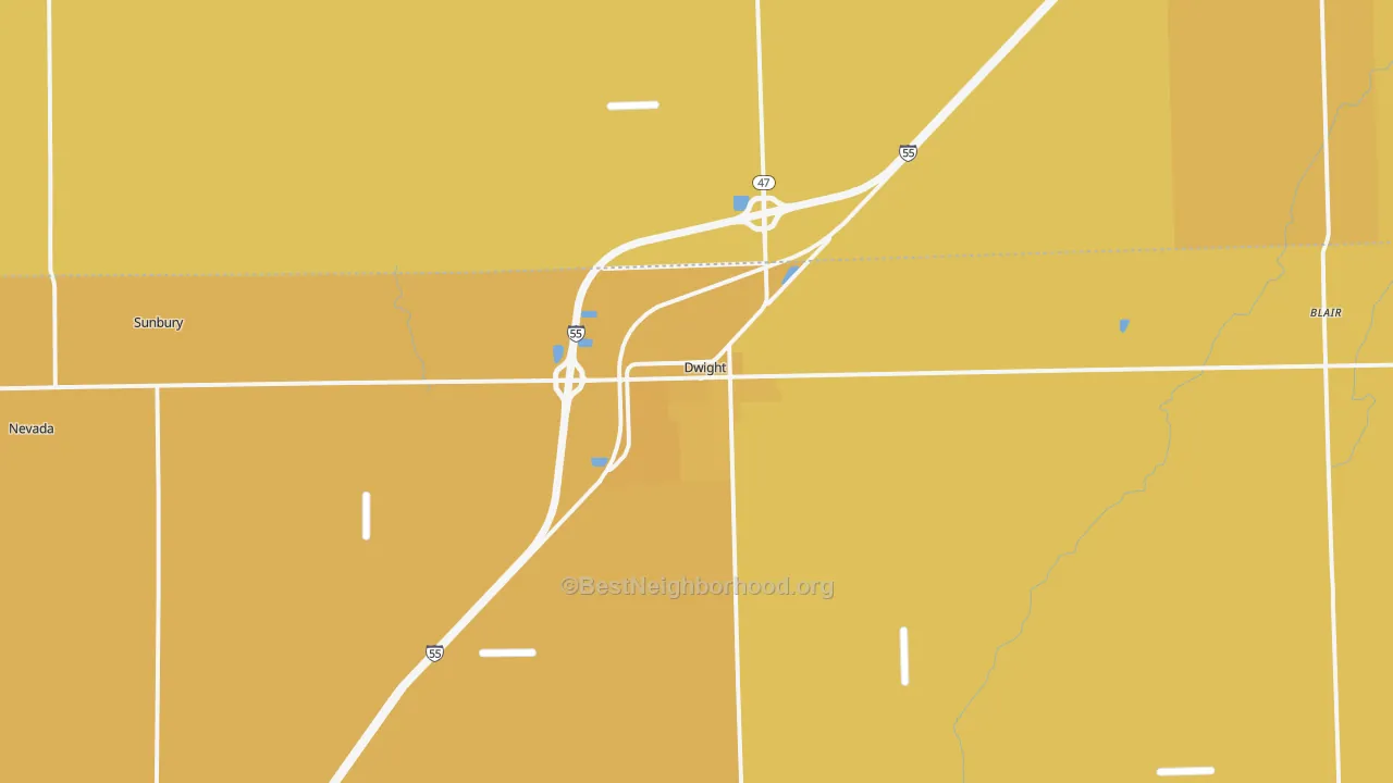 Map of the best neighborhoods in the 60420 area, with better matches in green and worse matches in red