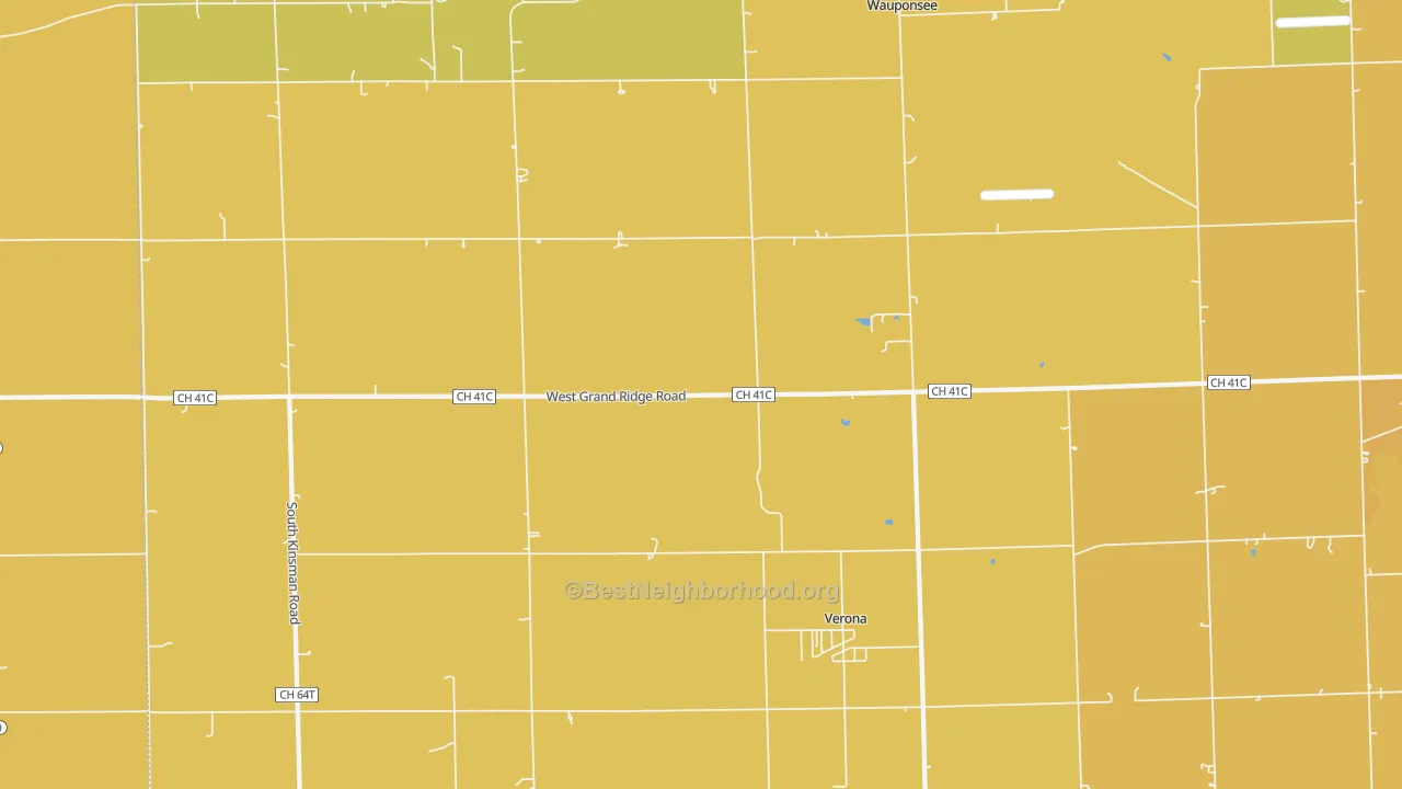 Map of the best neighborhoods in the 60479 area, with better matches in green and worse matches in red