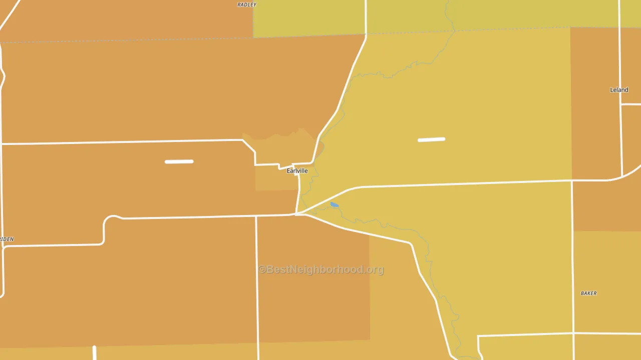 Map of the best neighborhoods in the 60518 area, with better matches in green and worse matches in red