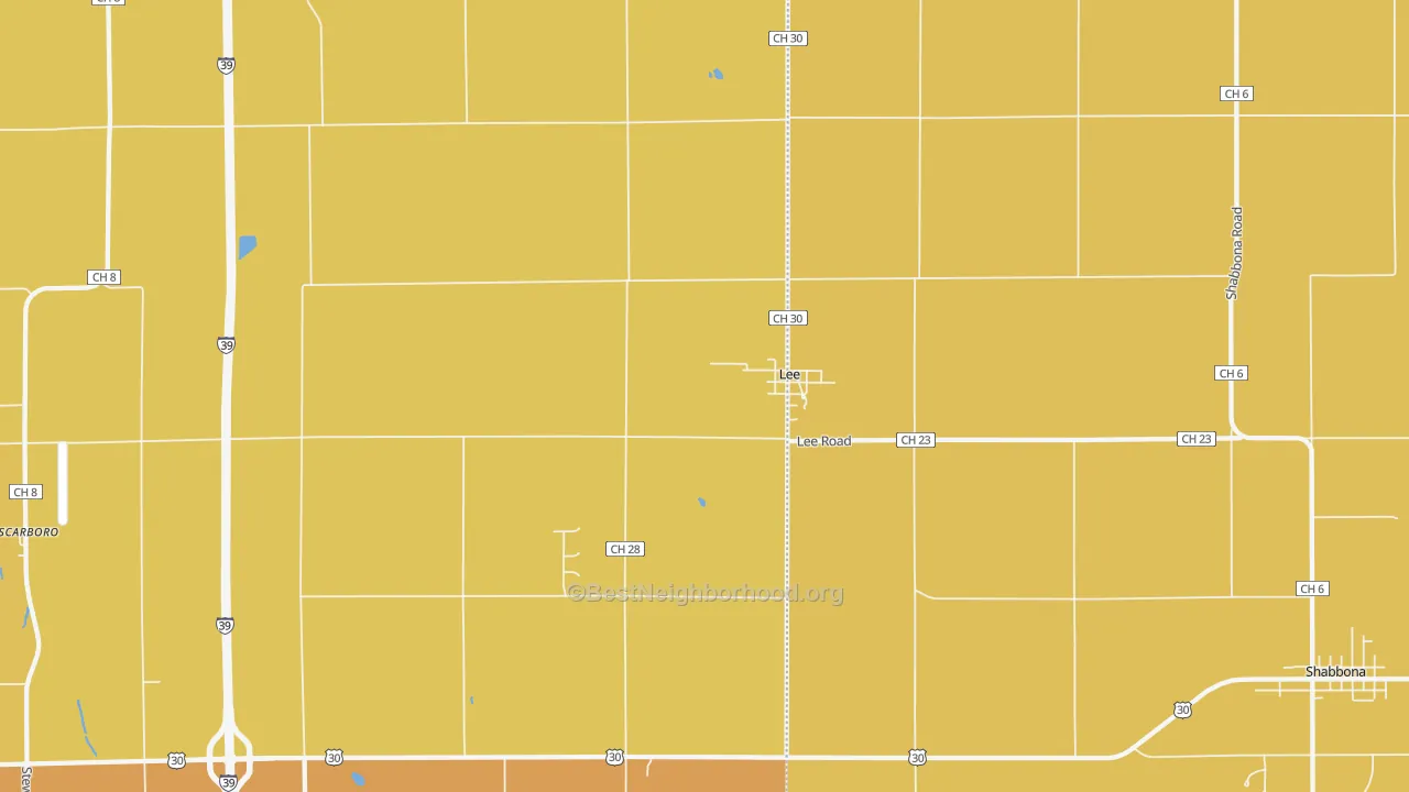 Map of the best neighborhoods in the 60530 area, with better matches in green and worse matches in red