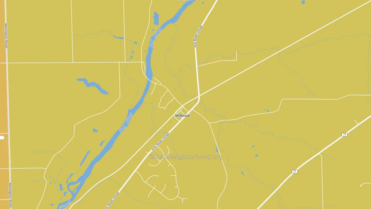 Map of the best neighborhoods in the 60536 area, with better matches in green and worse matches in red
