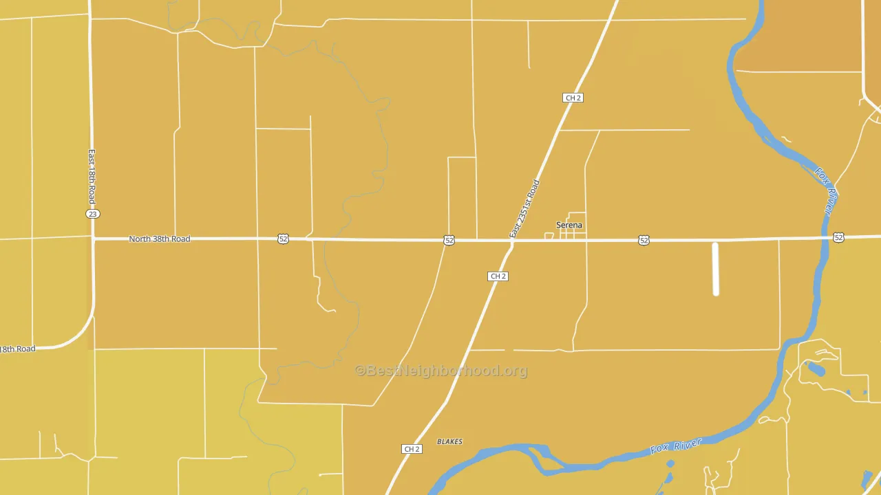 Map of the best neighborhoods in the 60549 area, with better matches in green and worse matches in red