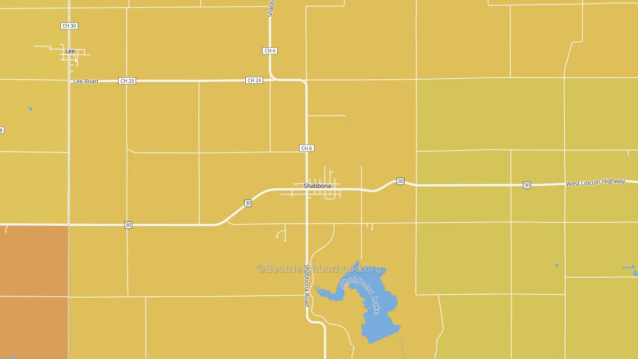 Map of the best neighborhoods in the 60550 area, with better matches in green and worse matches in red