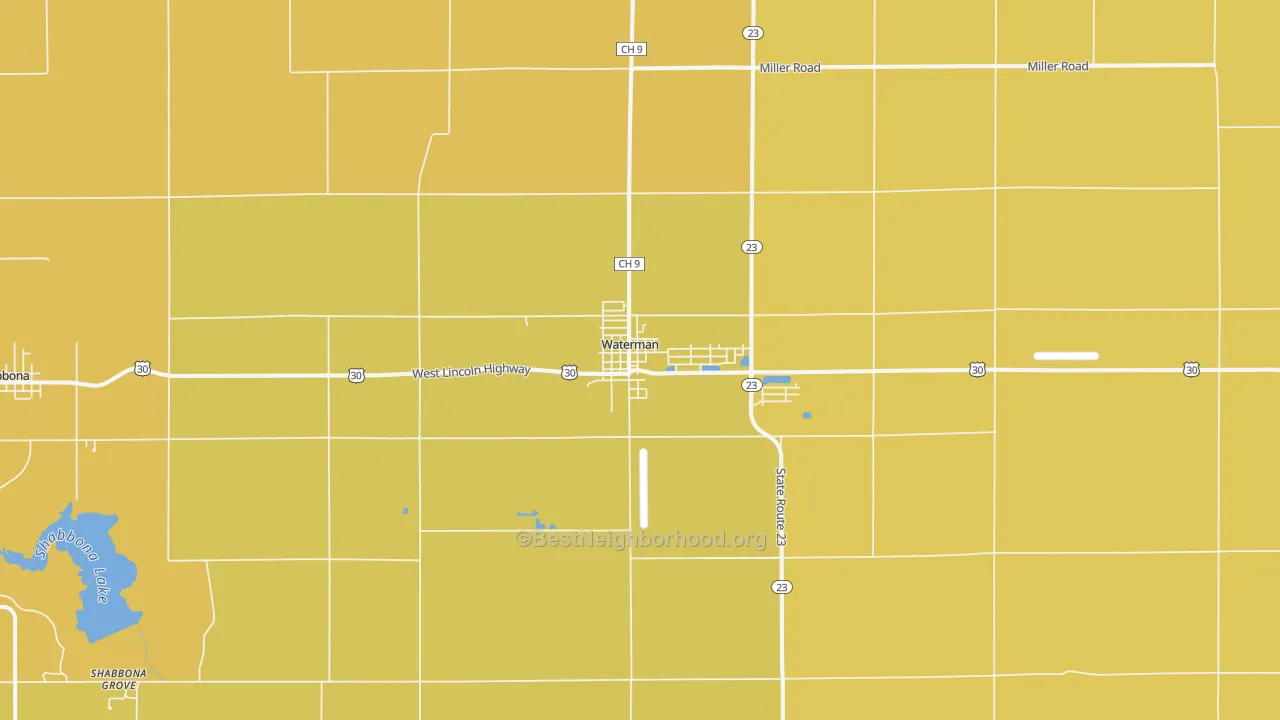 Map of the best neighborhoods in the 60556 area, with better matches in green and worse matches in red