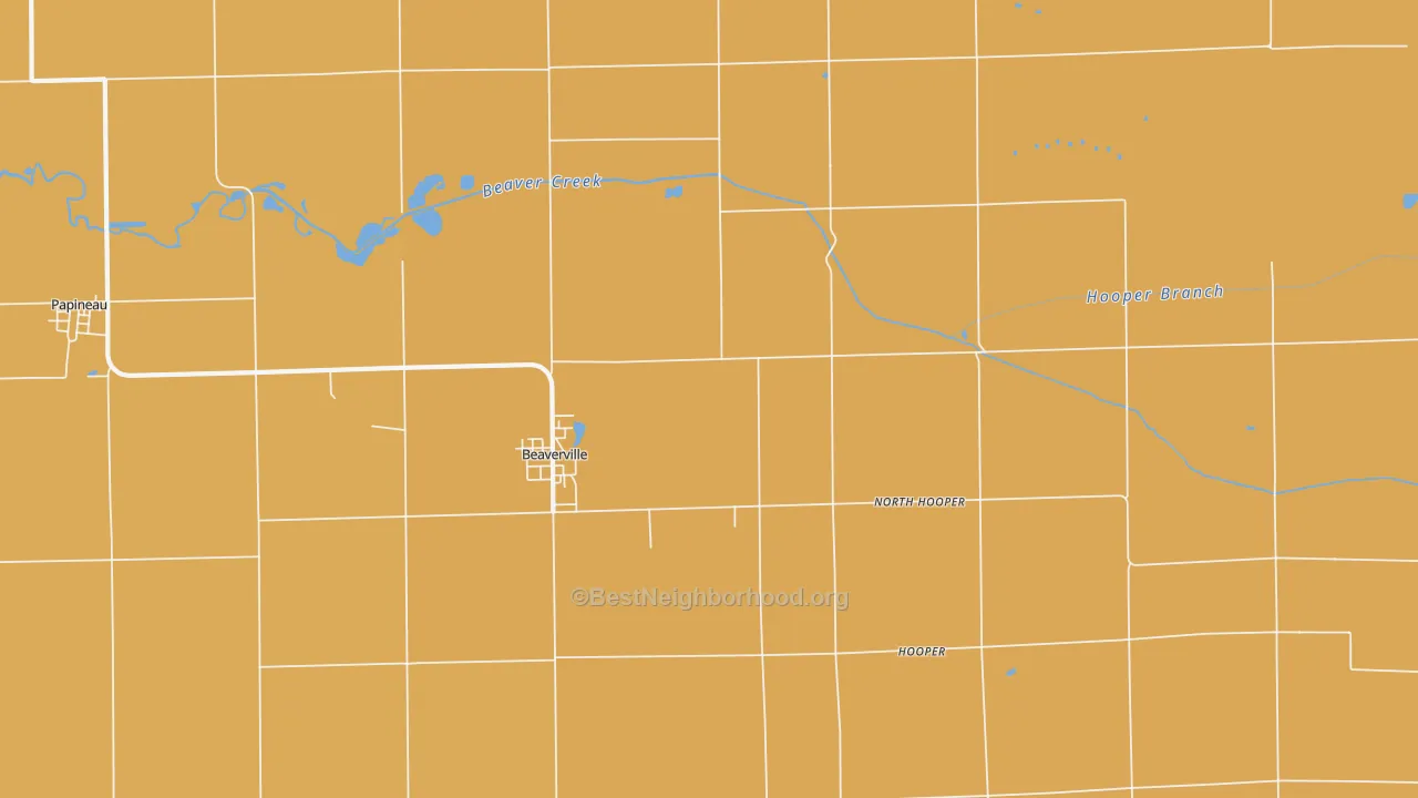 Map of the best neighborhoods in the 60912 area, with better matches in green and worse matches in red