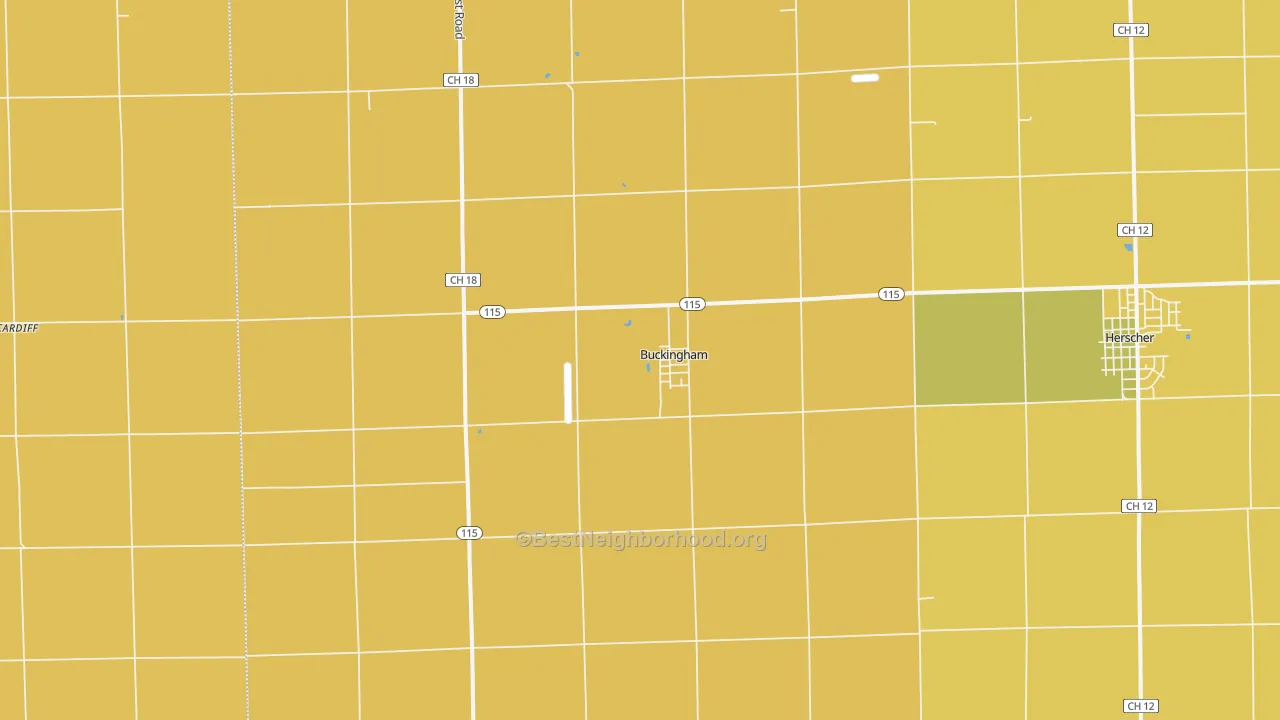 Map of the best neighborhoods in the 60917 area, with better matches in green and worse matches in red