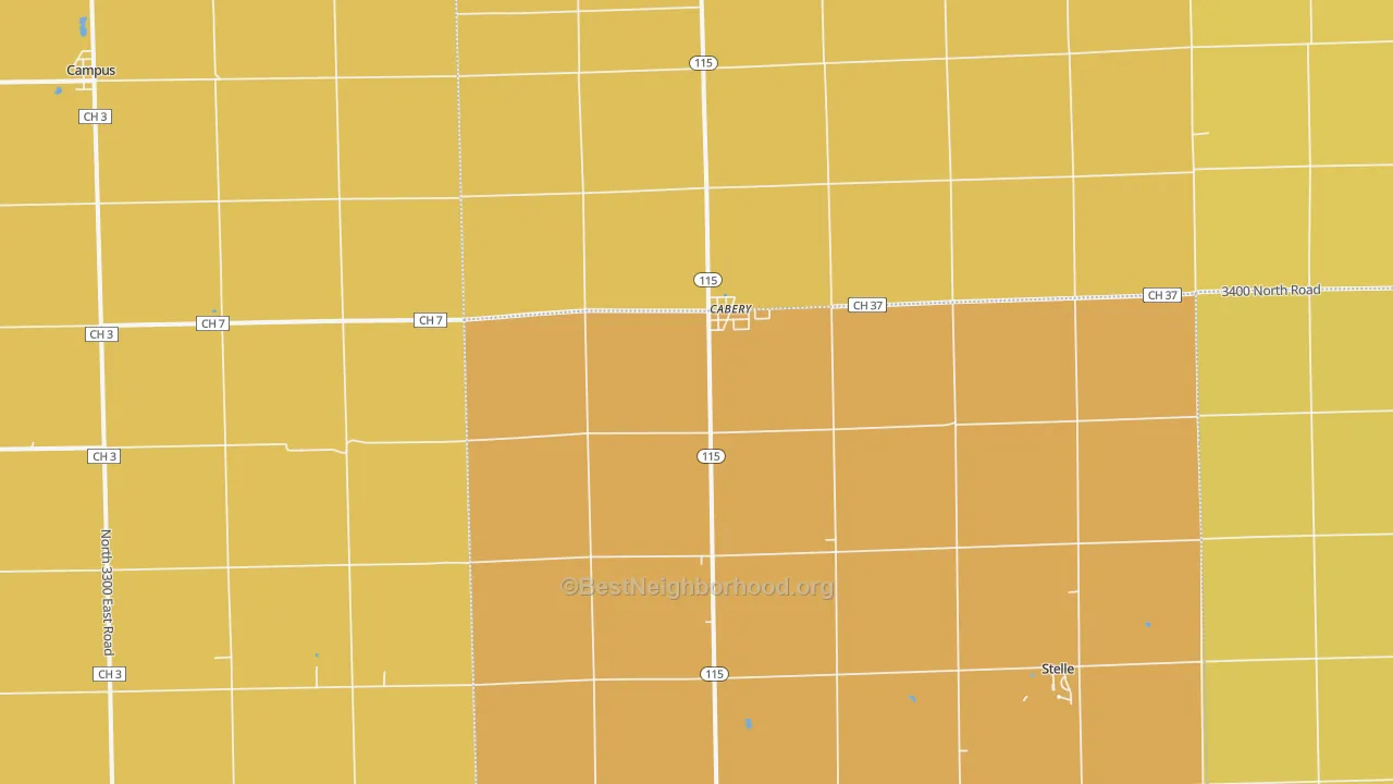 Map of the best neighborhoods in the 60919 area, with better matches in green and worse matches in red