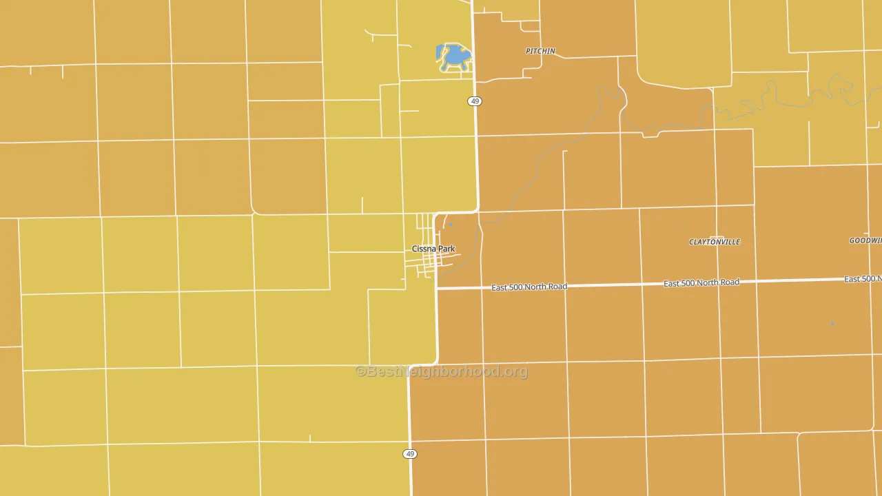 Map of the best neighborhoods in the 60924 area, with better matches in green and worse matches in red