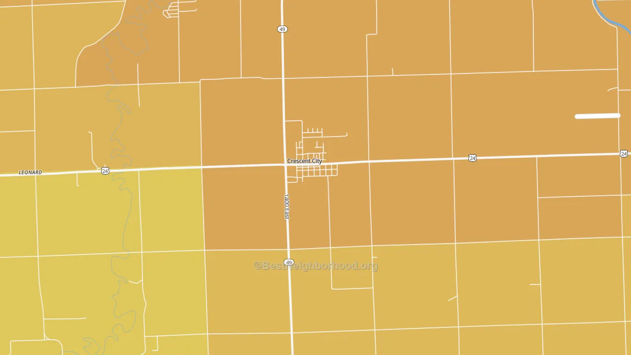 Map of the best neighborhoods in the 60928 area, with better matches in green and worse matches in red
