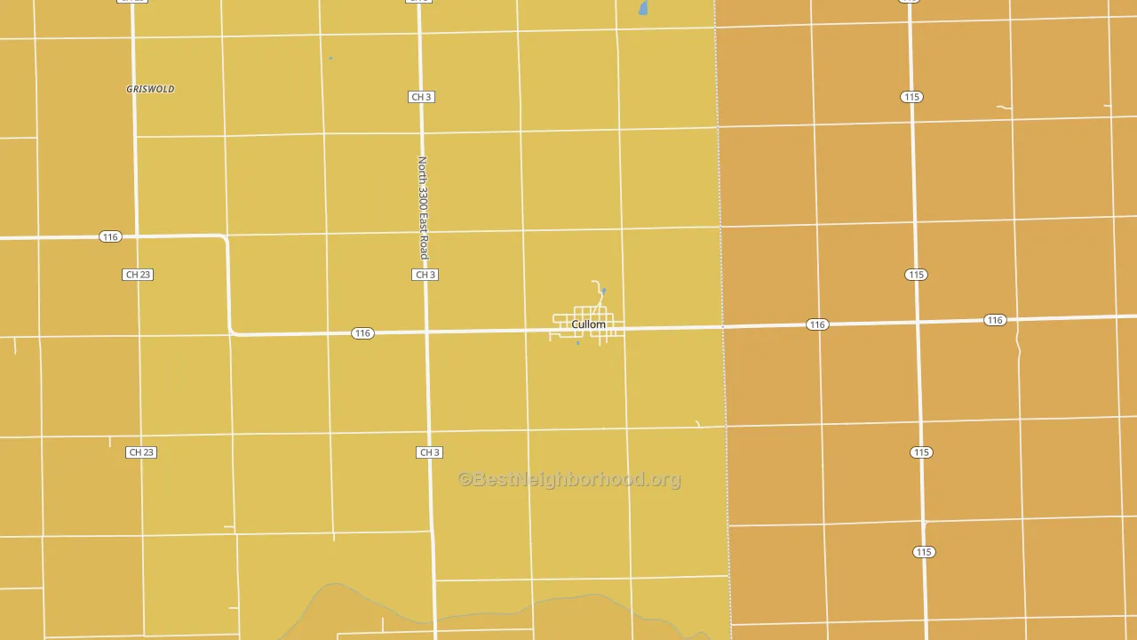Map of the best neighborhoods in the 60929 area, with better matches in green and worse matches in red