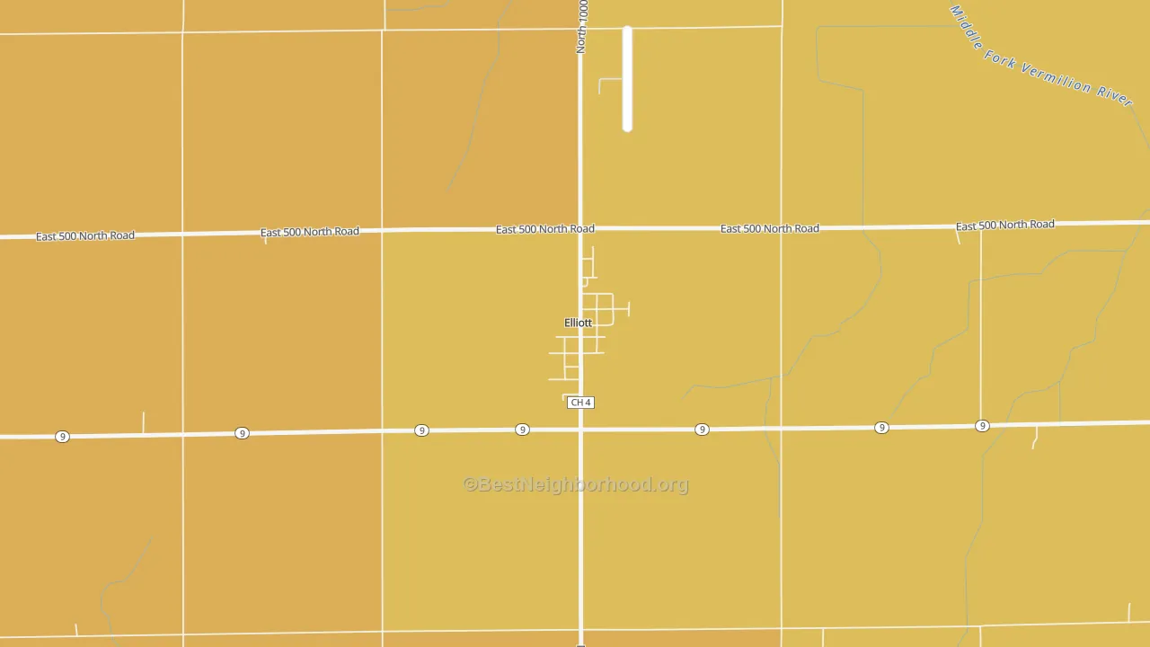 Map of the best neighborhoods in the 60933 area, with better matches in green and worse matches in red