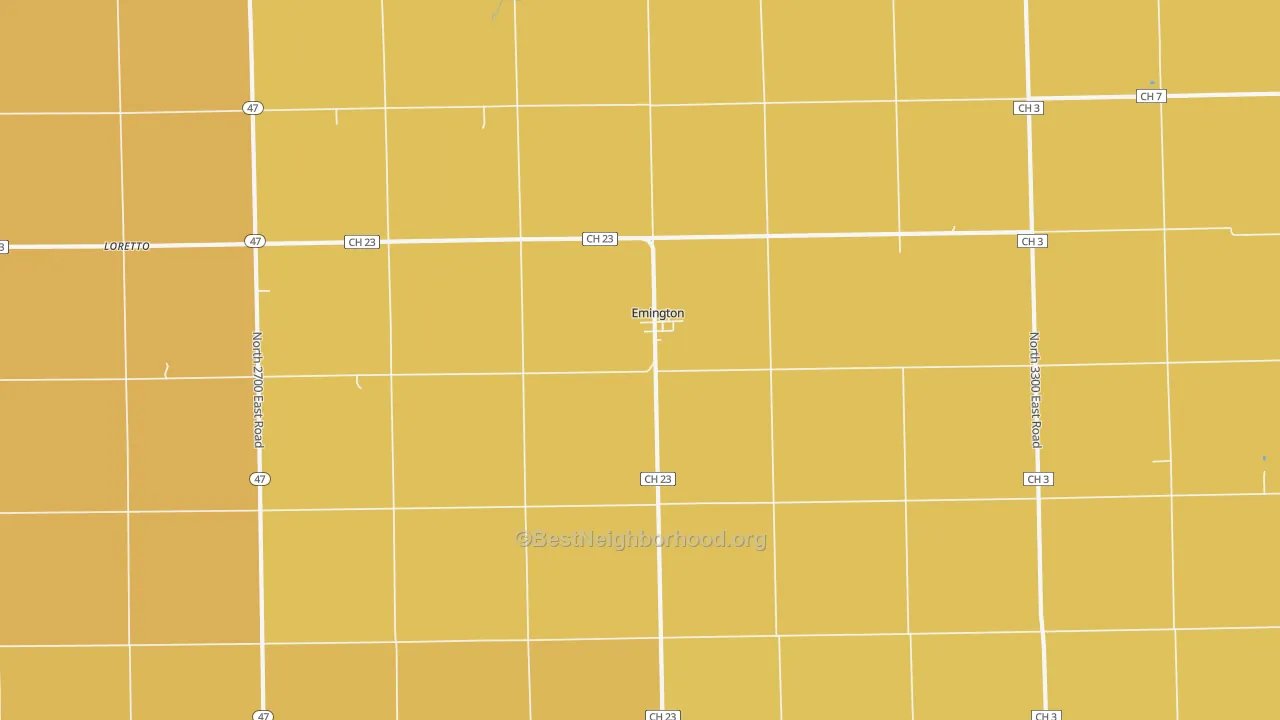 Map of the best neighborhoods in the 60934 area, with better matches in green and worse matches in red