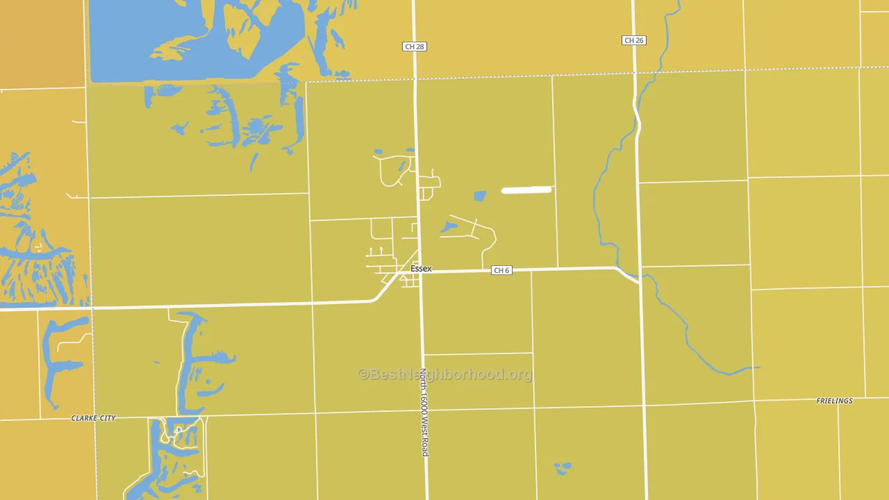 Map of the best neighborhoods in the 60935 area, with better matches in green and worse matches in red