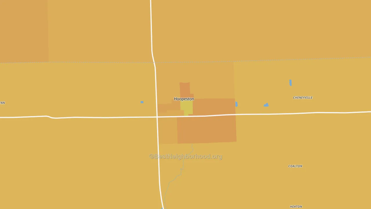 Map of the best neighborhoods in the 60942 area, with better matches in green and worse matches in red