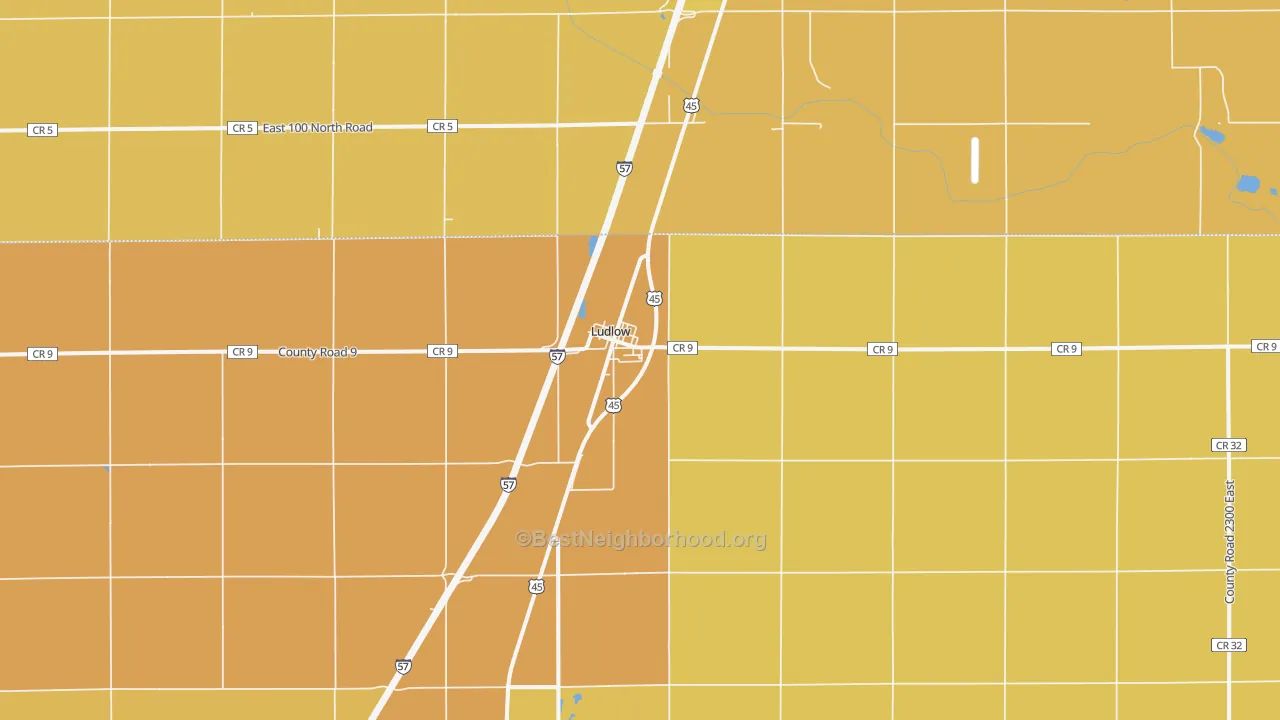 Map of the best neighborhoods in the 60949 area, with better matches in green and worse matches in red