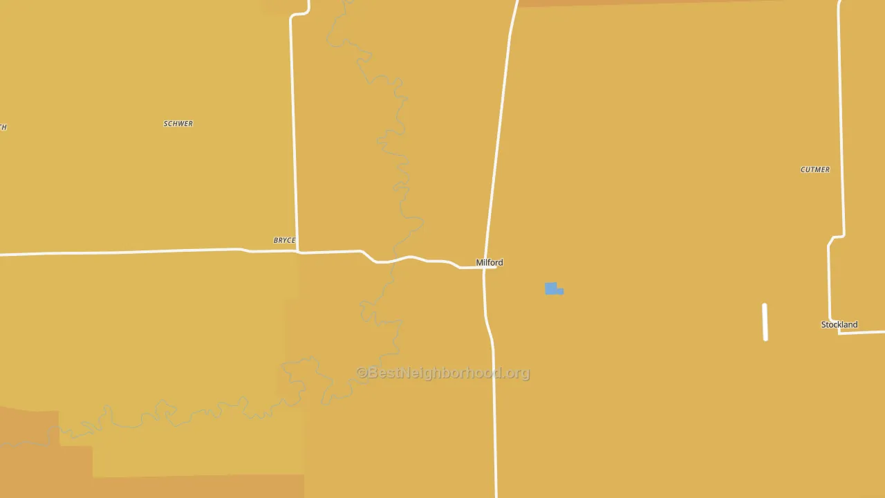 Map of the best neighborhoods in the 60953 area, with better matches in green and worse matches in red