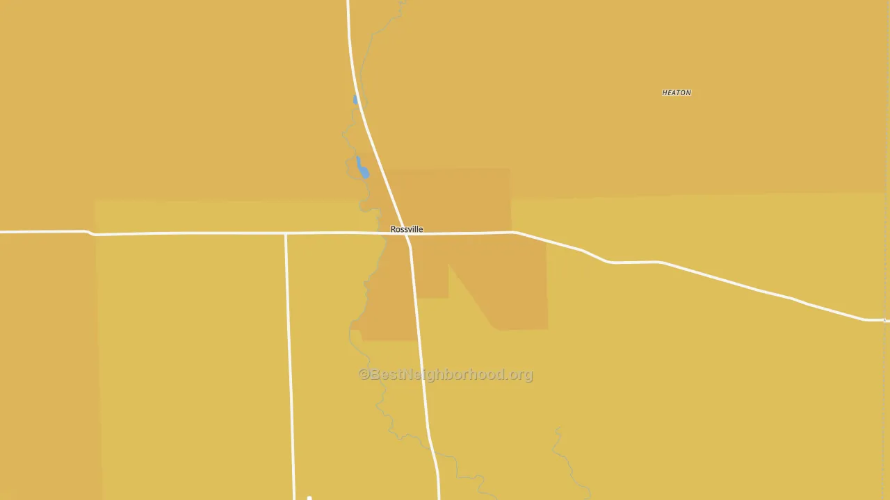 Map of the best neighborhoods in the 60963 area, with better matches in green and worse matches in red