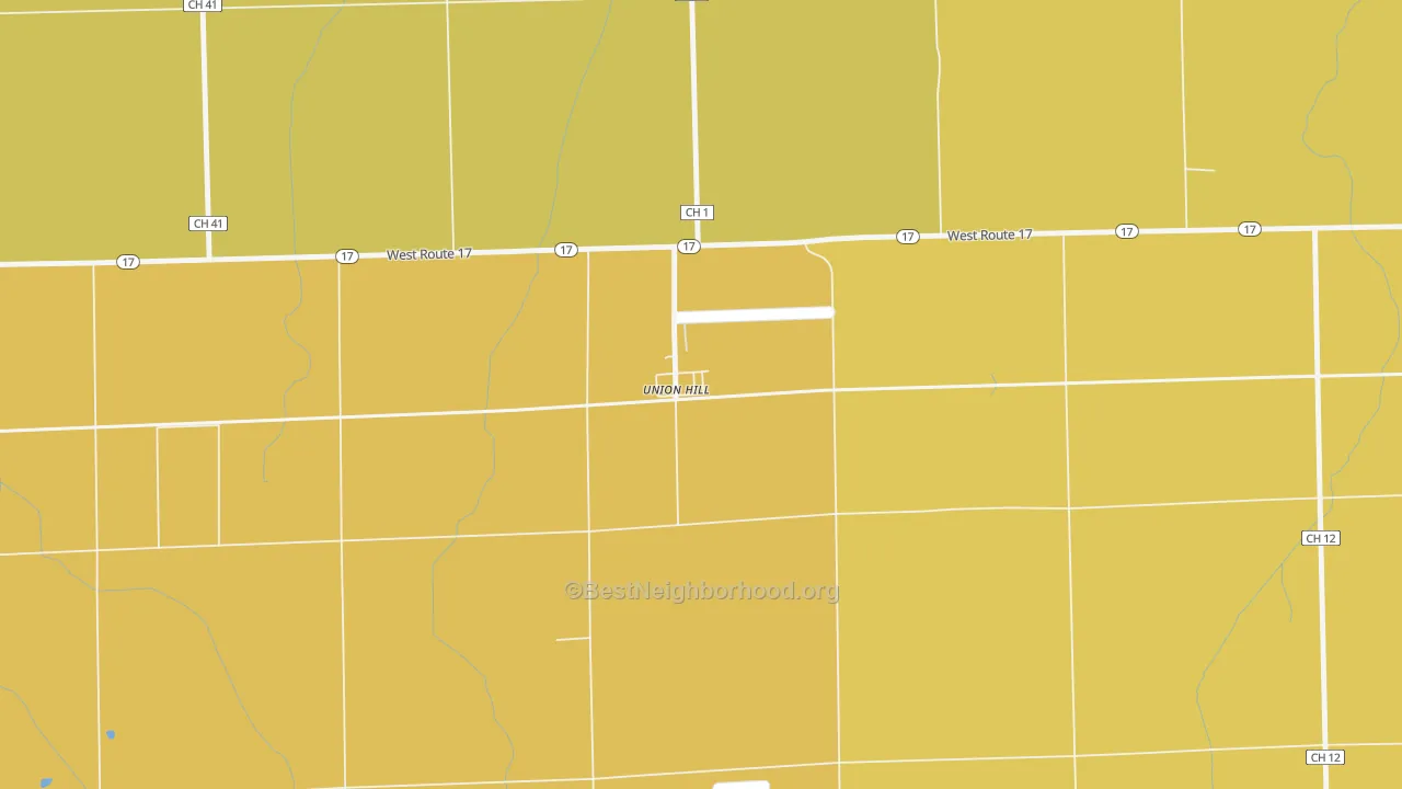 Map of the best neighborhoods in the 60969 area, with better matches in green and worse matches in red