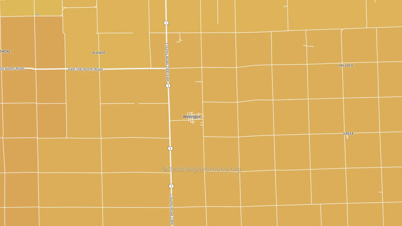 Map of the best neighborhoods in the 60973 area, with better matches in green and worse matches in red