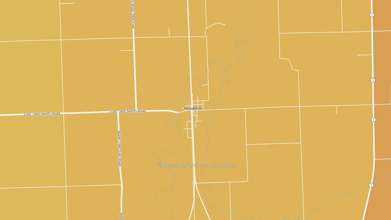 Map of the best neighborhoods in the 60974 area, with better matches in green and worse matches in red