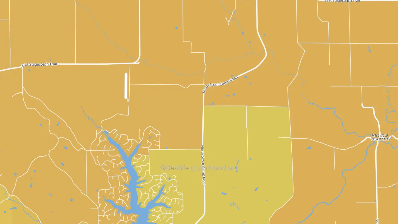 Map of the best neighborhoods in the 61001 area, with better matches in green and worse matches in red