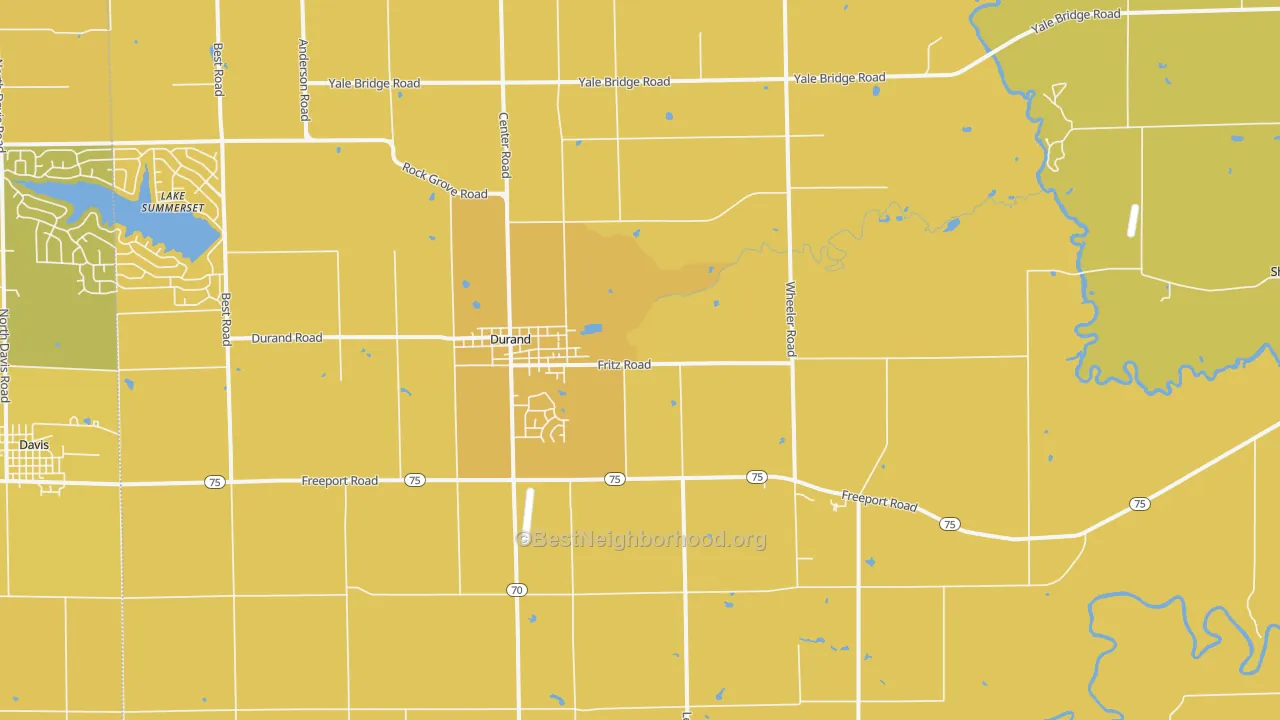 Map of the best neighborhoods in the 61024 area, with better matches in green and worse matches in red