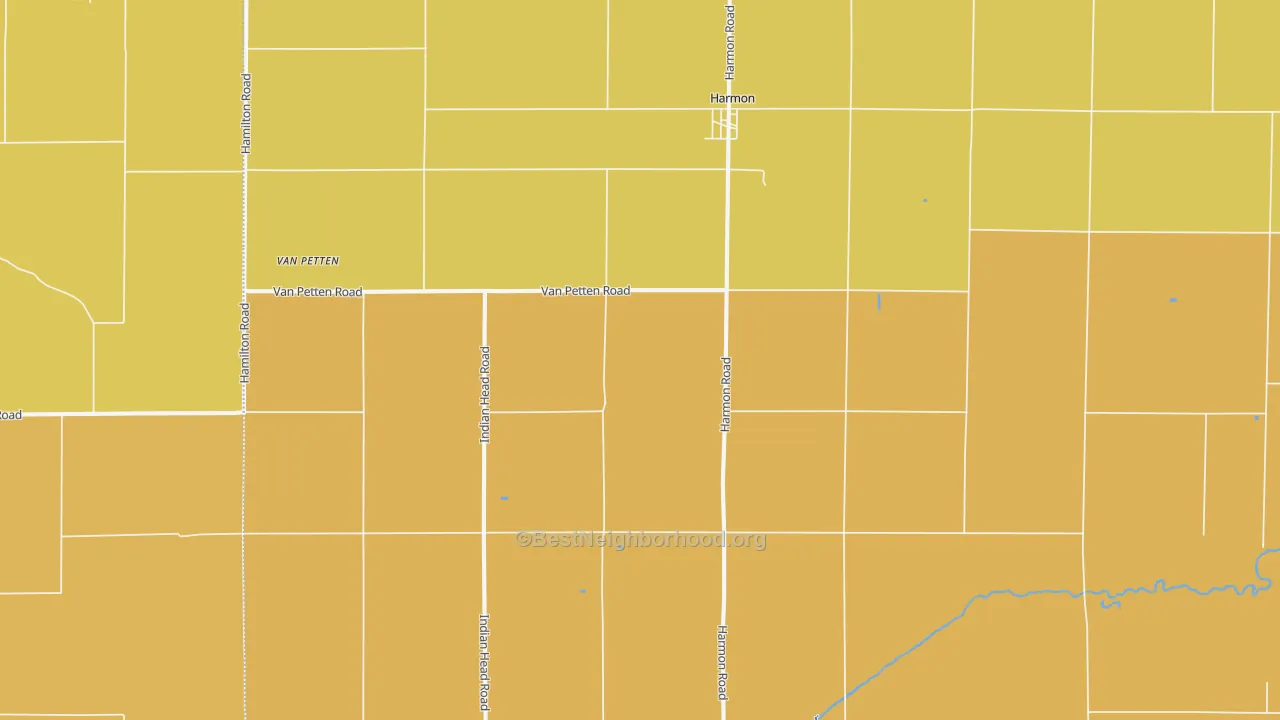 Map of the best neighborhoods in the 61042 area, with better matches in green and worse matches in red