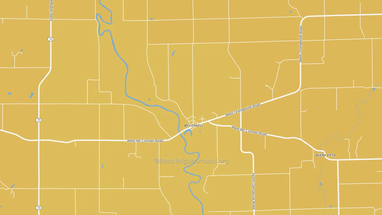 Map of the best neighborhoods in the 61050 area, with better matches in green and worse matches in red