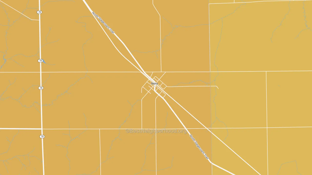 Map of the best neighborhoods in the 61059 area, with better matches in green and worse matches in red