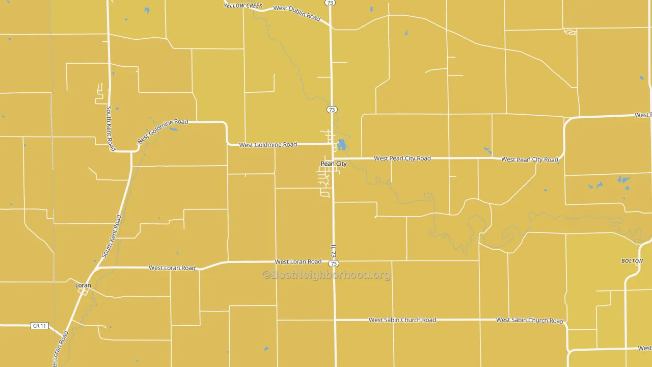 Map of the best neighborhoods in the 61062 area, with better matches in green and worse matches in red