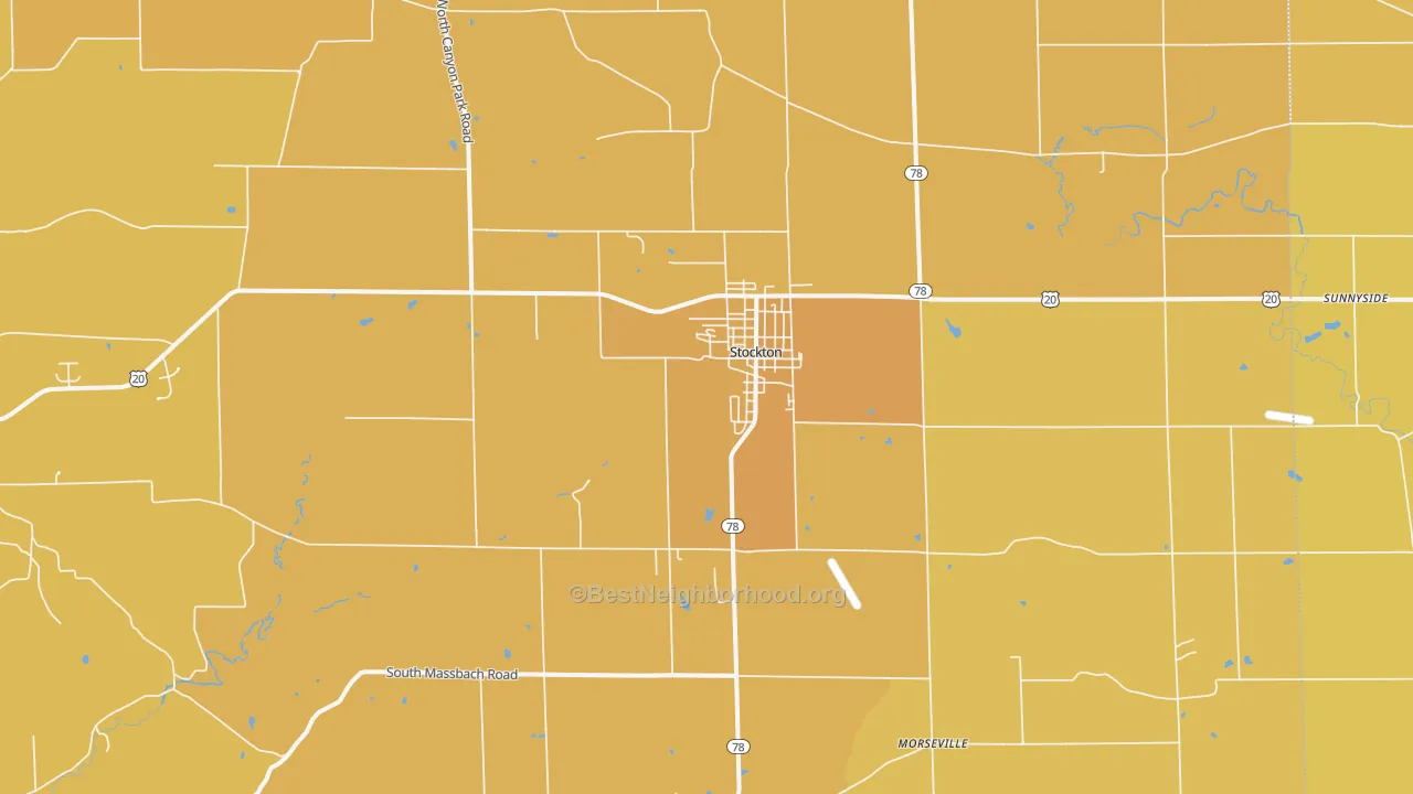 Map of the best neighborhoods in the 61085 area, with better matches in green and worse matches in red