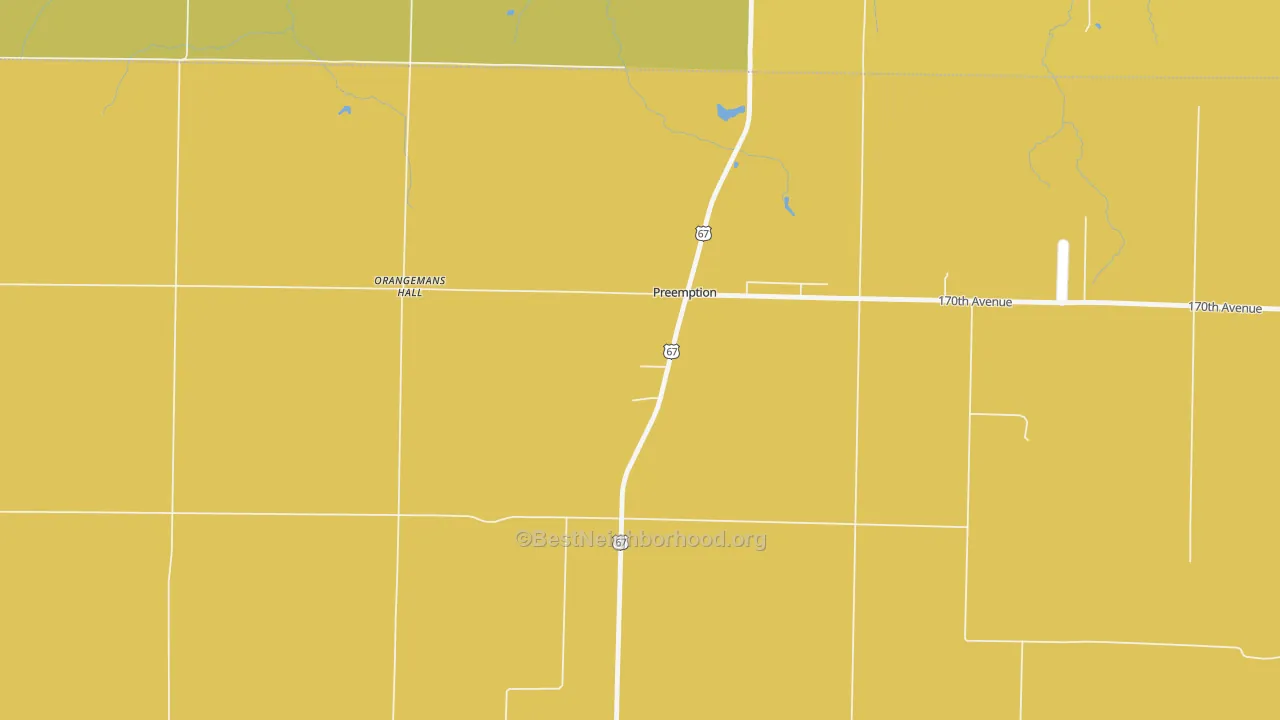 Map of the best neighborhoods in the 61276 area, with better matches in green and worse matches in red