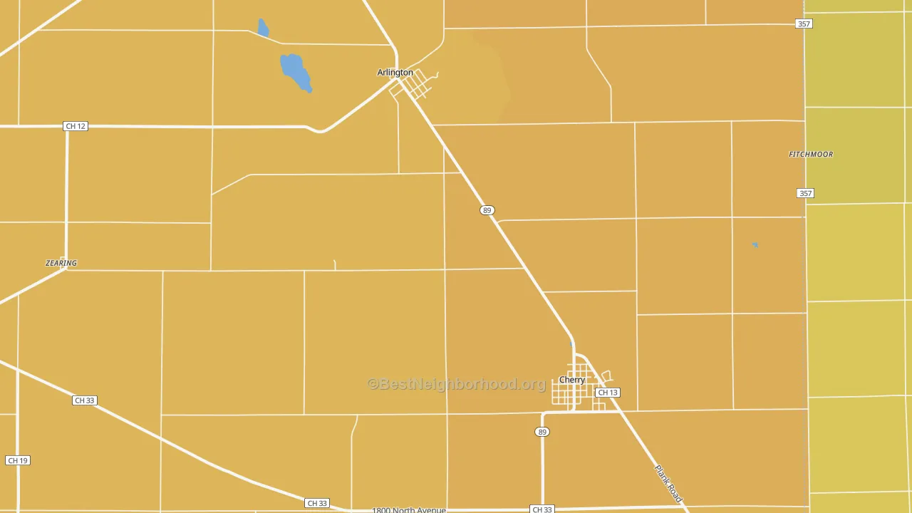 Map of the best neighborhoods in the 61312 area, with better matches in green and worse matches in red