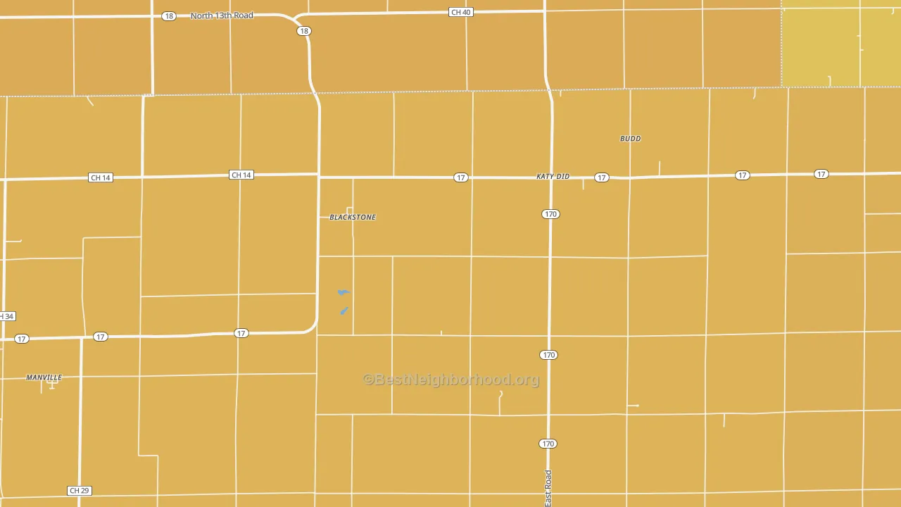 Map of the best neighborhoods in the 61313 area, with better matches in green and worse matches in red
