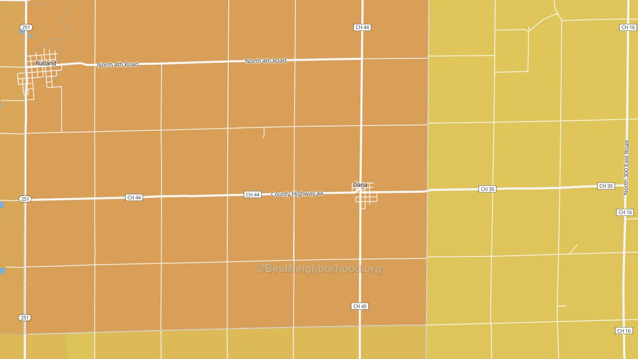Map of the best neighborhoods in the 61321 area, with better matches in green and worse matches in red