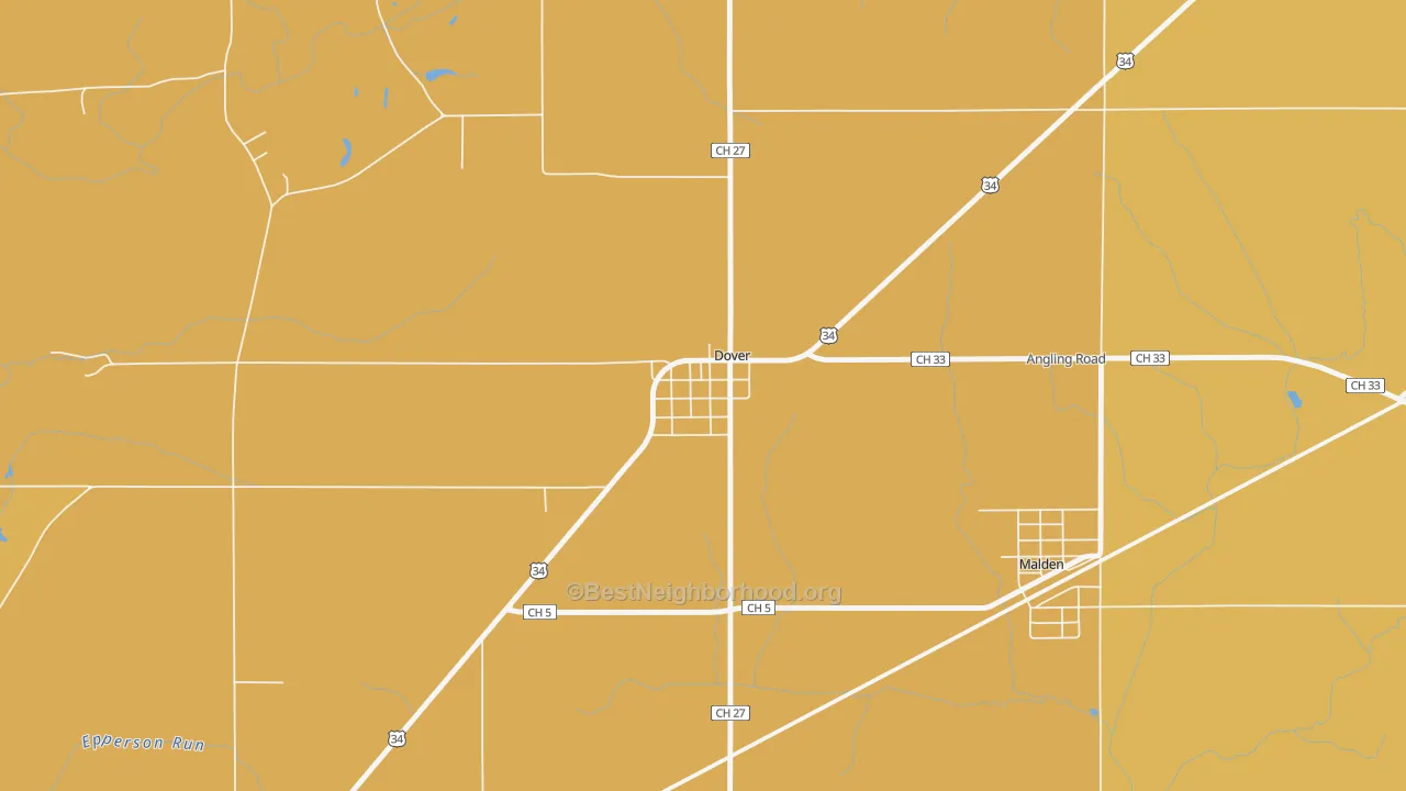 Map of the best neighborhoods in the 61323 area, with better matches in green and worse matches in red