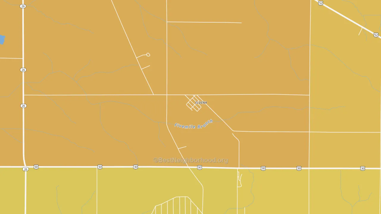 Map of the best neighborhoods in the 61324 area, with better matches in green and worse matches in red