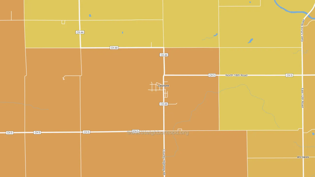 Map of the best neighborhoods in the 61332 area, with better matches in green and worse matches in red