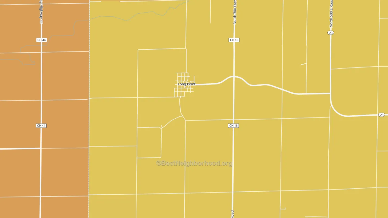 Map of the best neighborhoods in the 61333 area, with better matches in green and worse matches in red