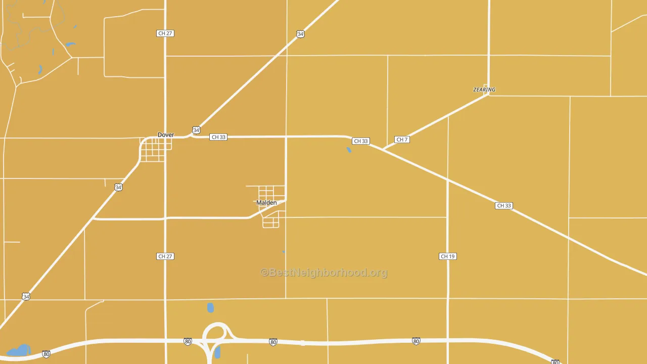 Map of the best neighborhoods in the 61337 area, with better matches in green and worse matches in red