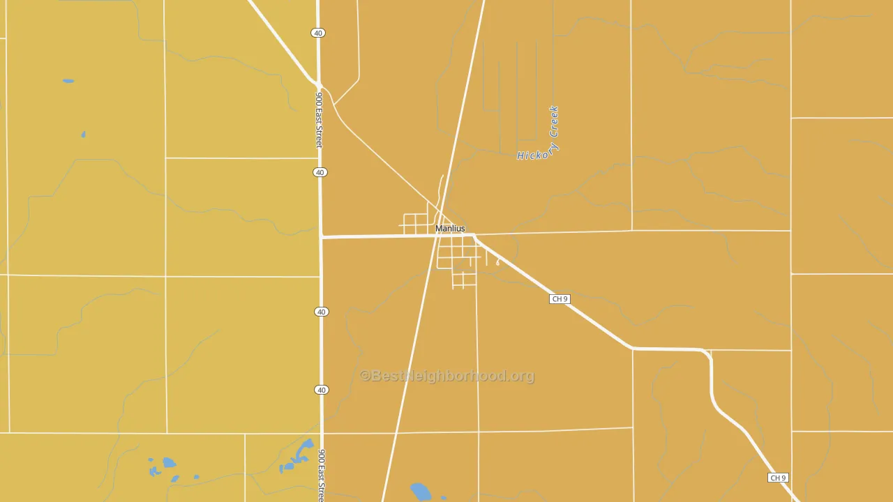 Map of the best neighborhoods in the 61338 area, with better matches in green and worse matches in red