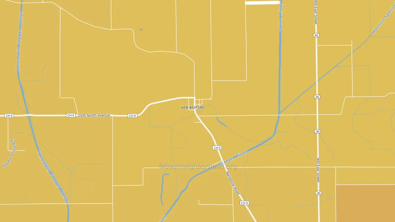 Map of the best neighborhoods in the 61346 area, with better matches in green and worse matches in red