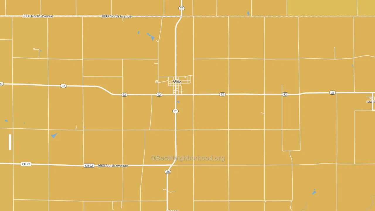 Map of the best neighborhoods in the 61349 area, with better matches in green and worse matches in red