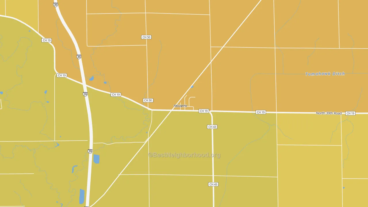 Map of the best neighborhoods in the 61371 area, with better matches in green and worse matches in red