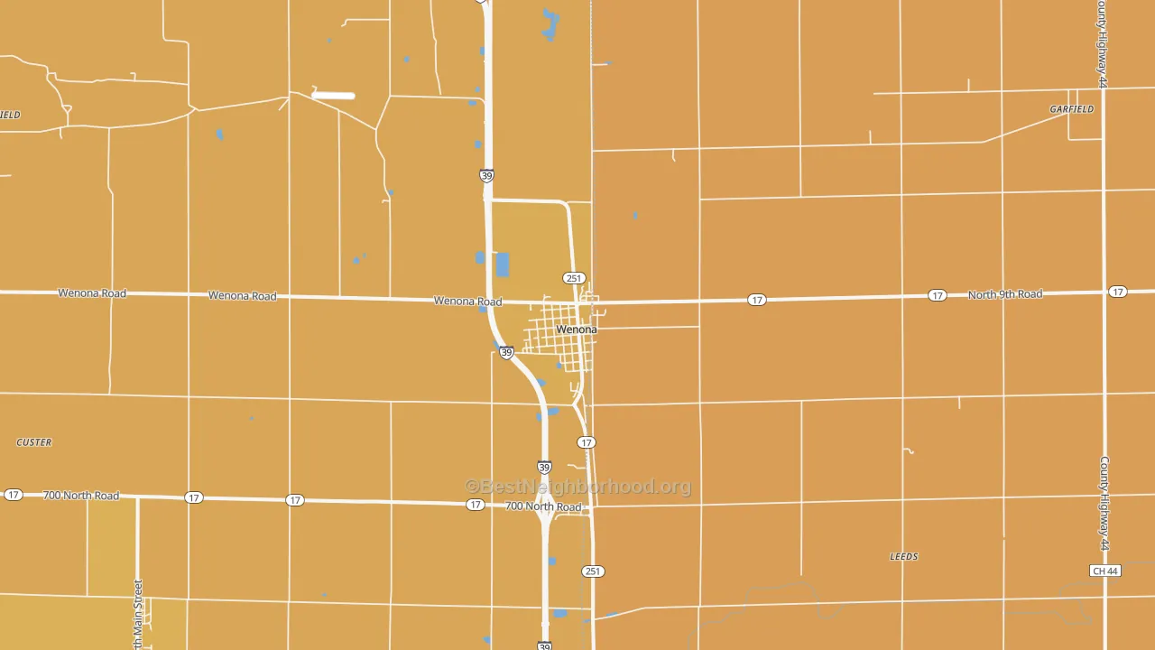 Map of the best neighborhoods in the 61377 area, with better matches in green and worse matches in red