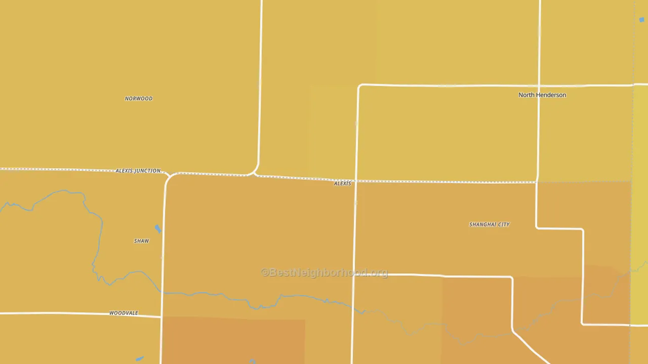 Map of the best neighborhoods in the 61412 area, with better matches in green and worse matches in red
