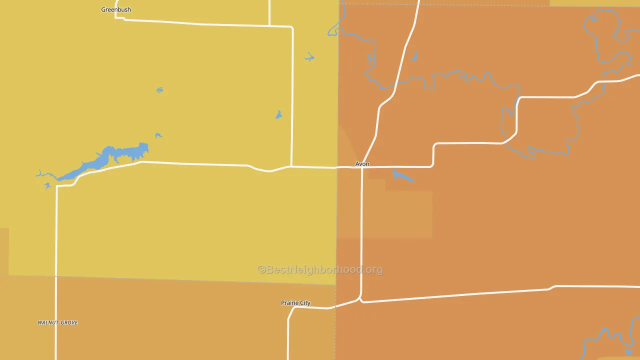 Map of the best neighborhoods in the 61415 area, with better matches in green and worse matches in red