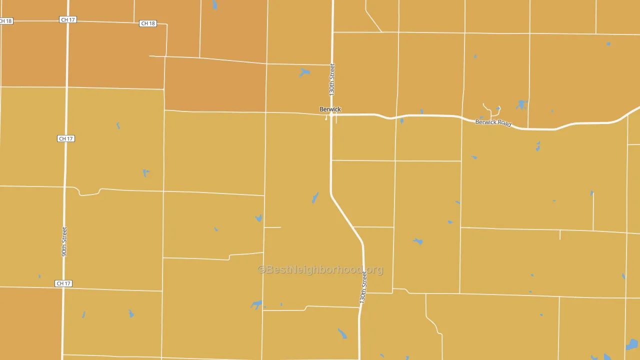 Map of the best neighborhoods in the 61417 area, with better matches in green and worse matches in red