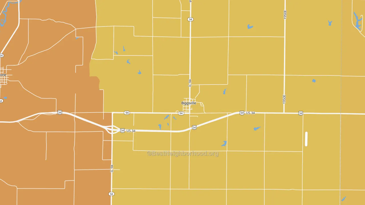 Map of the best neighborhoods in the 61418 area, with better matches in green and worse matches in red
